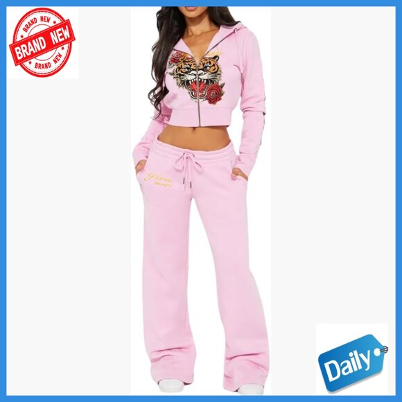 Polyester Tracksuit Set with Cropped Hoodie and Pockets